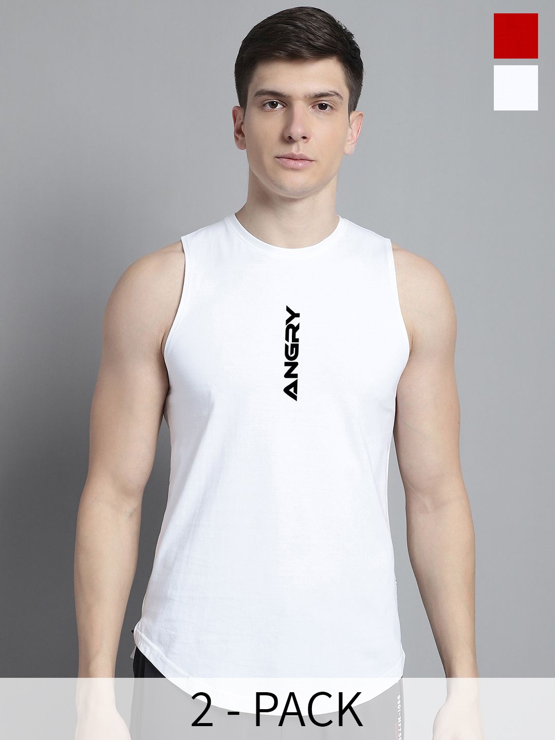 

FBAR Pack Of 2 Men Printed Sleeveless Gym Vests, White