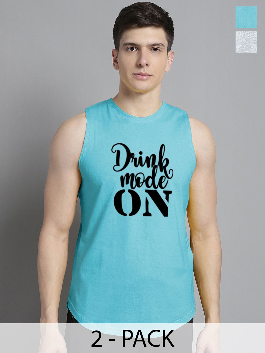 

FBAR Pack Of 2 Printed Sleeveless Gym Vests-130724FBAE393-04-FBAE394-08, Grey