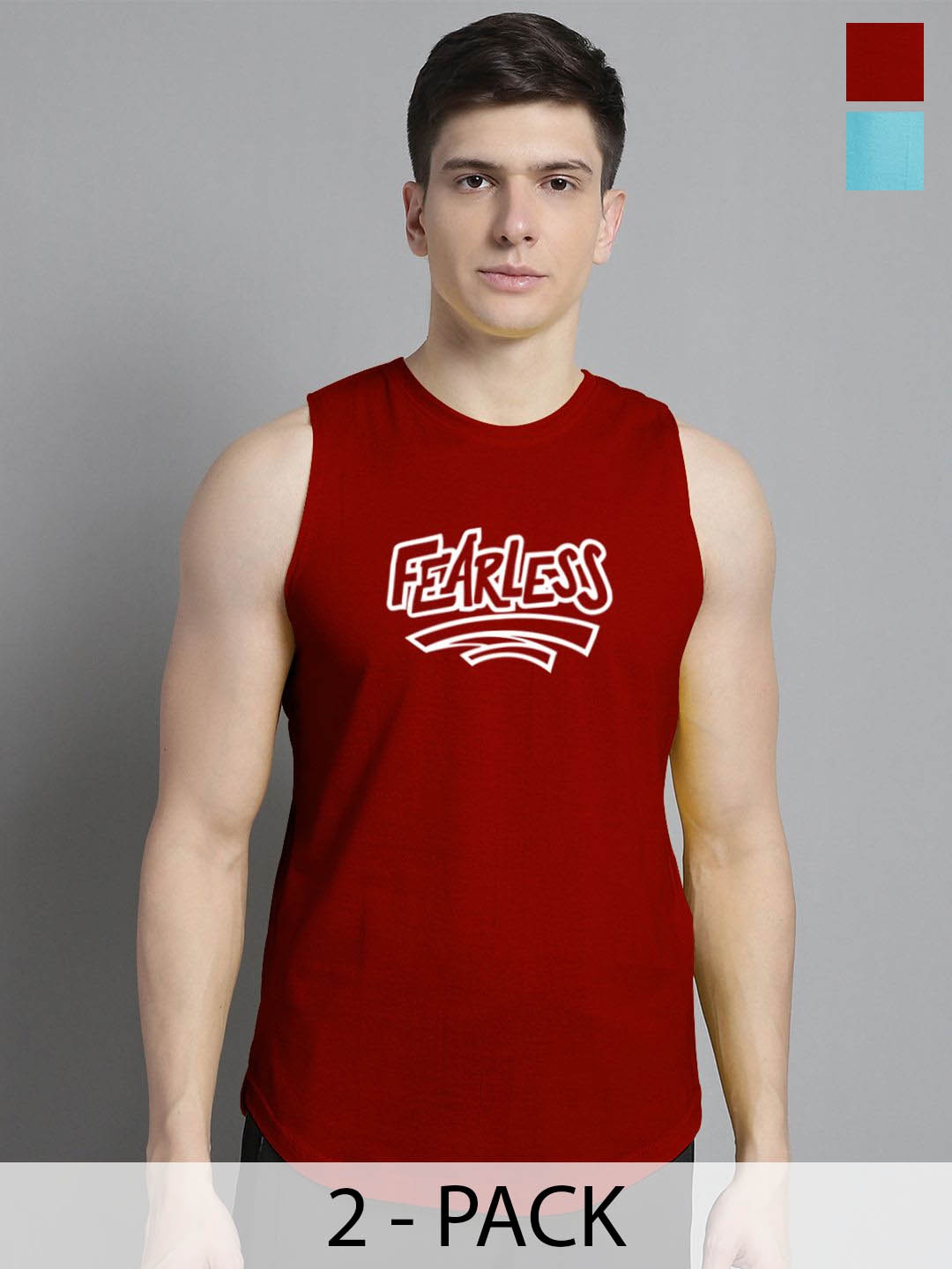 

FBAR Pack Of 2 Men Printed Sleeveless Cotton Gym Vests, Maroon