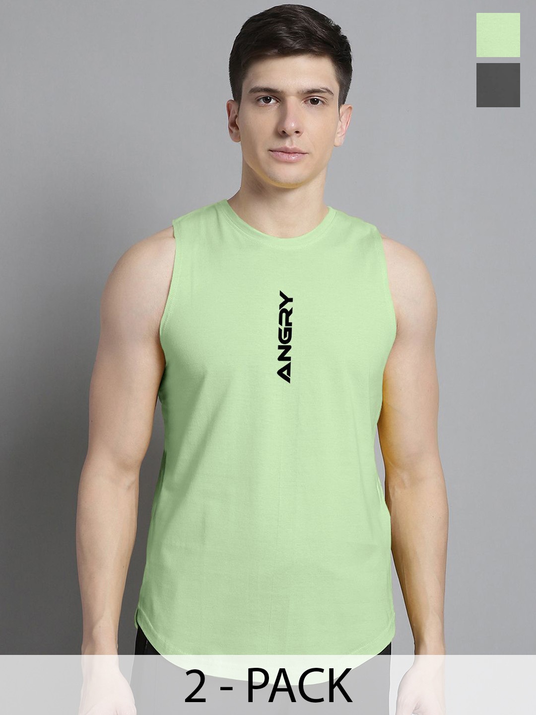 

FBAR Pack Of 2 Printed Sleeveless Gym Vests-130724FBAE398-33-FBAE399-41, Sea green
