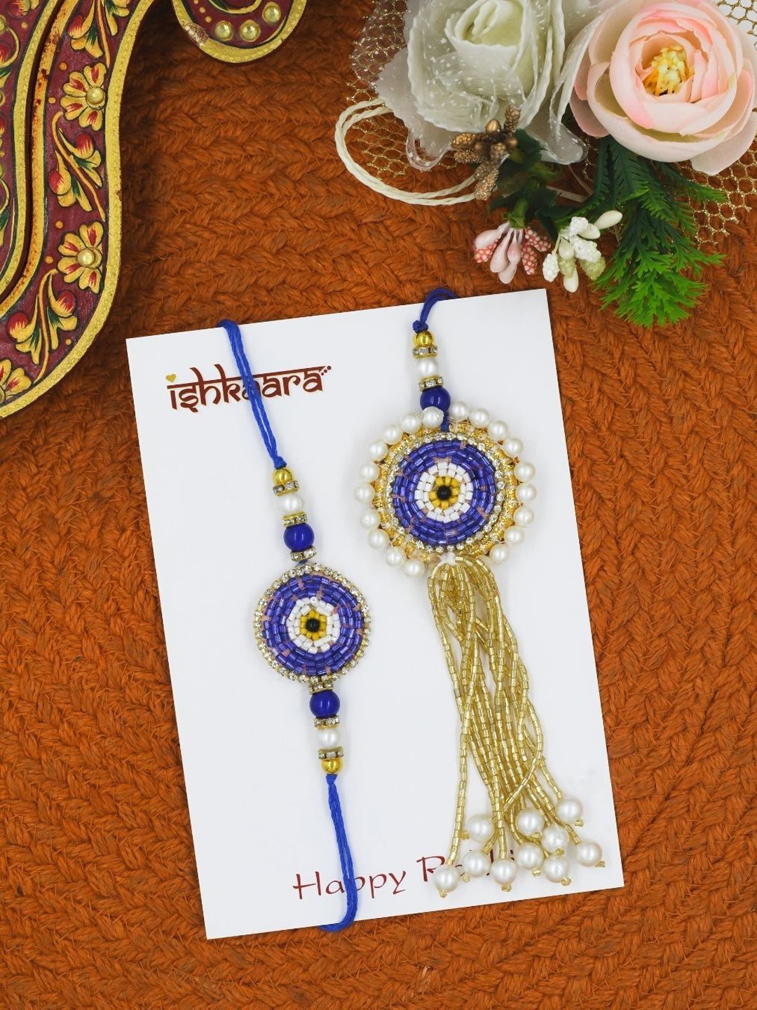 

ISHKAARA Evil Eye Beaded Bhaiya Bhabhi Rakhis, Blue