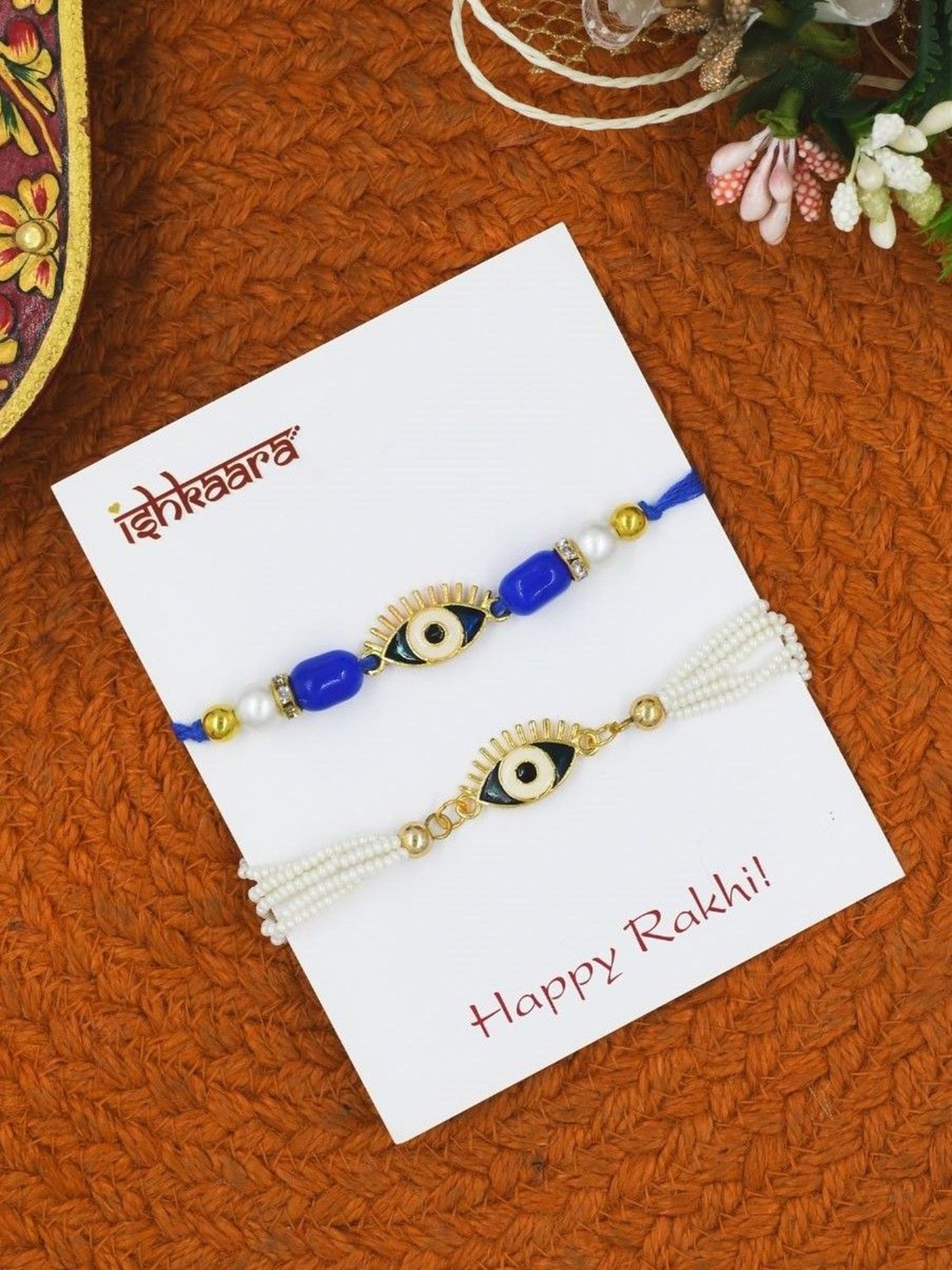 

ISHKAARA Evil Eye Beaded Bhaiya Bhabhi Thread Rakhis, Blue