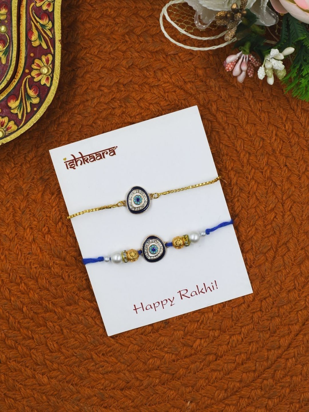 

ISHKAARA Evil Eye Beaded Bhaiya Bhabhi Thread Rakhis, Blue