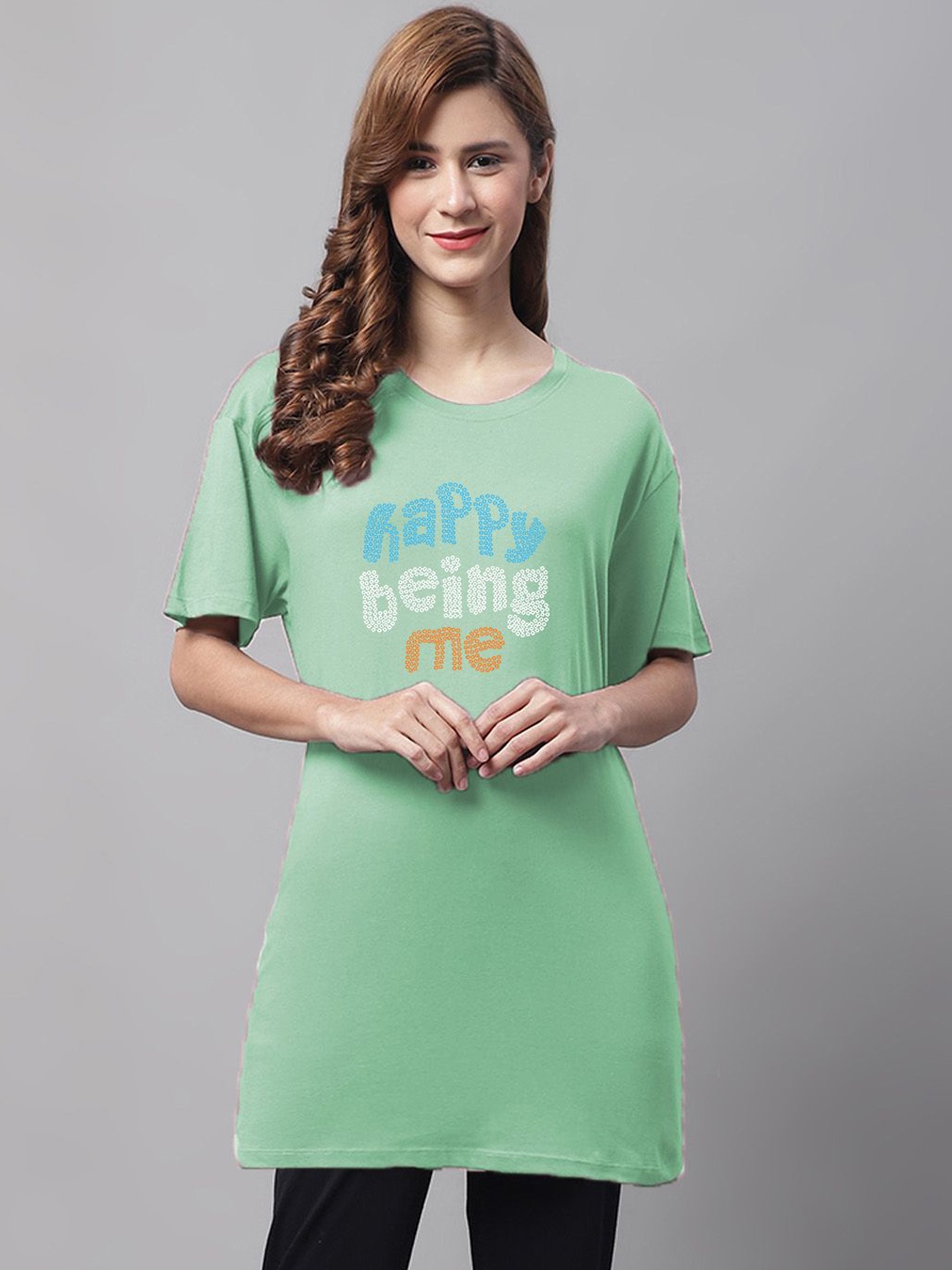 

Kanvin Women Printed Pure Cotton Lounge T-shirts, Green