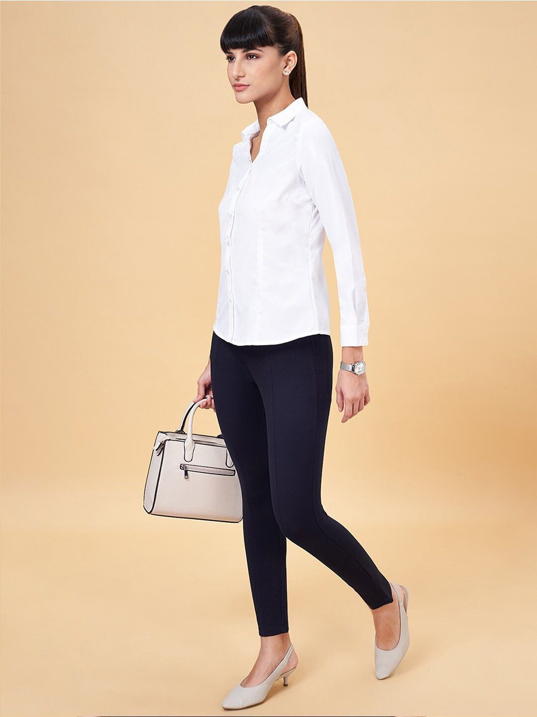 

Shaftesbury London Women Solid Smart Slim Fit Opaque Semiformal Shirt, White