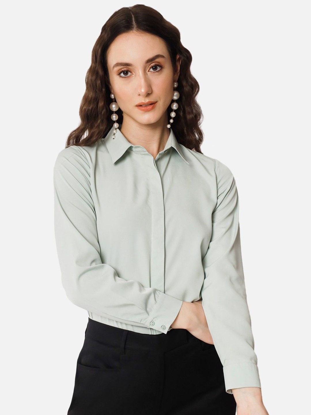 

Shaftesbury London Women Solid Smart Fit Opaque Semiformal Shirt, Green