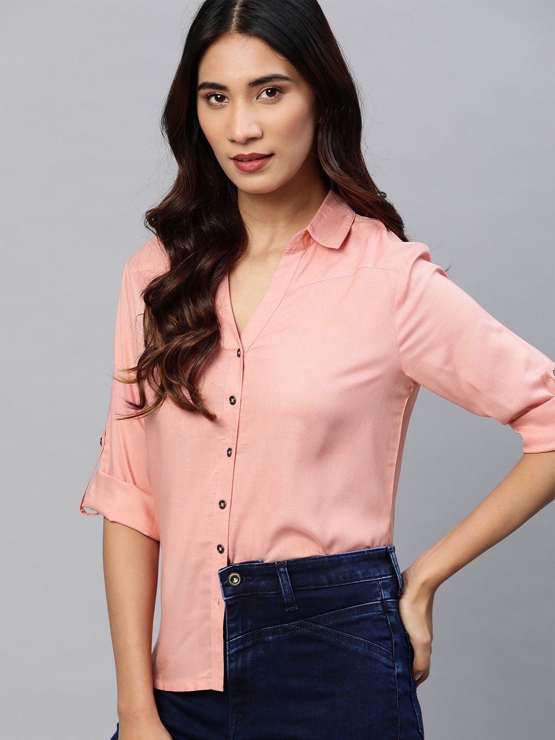 

Shaftesbury London Women Smart Slim Fit Casual Shirt, Peach