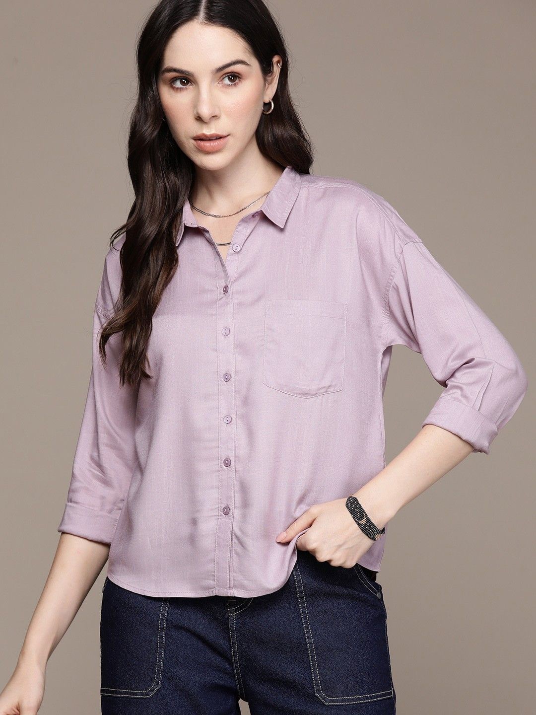 

Shaftesbury London Women Smart Slim Fit Opaque formal Shirt, Mauve