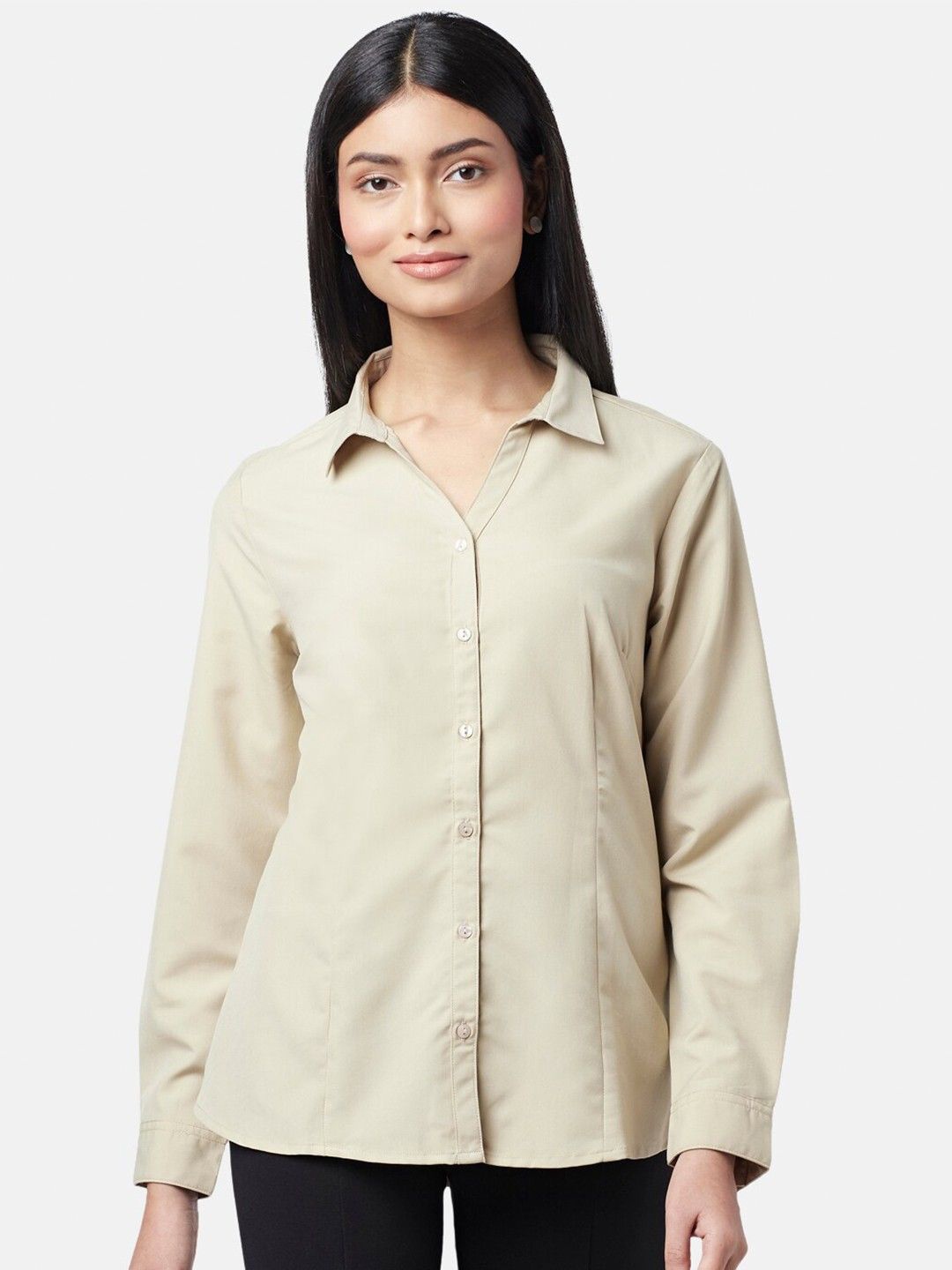 

Shaftesbury London Women Solid Smart Slim Fit Opaque Semiformal Shirt, Beige