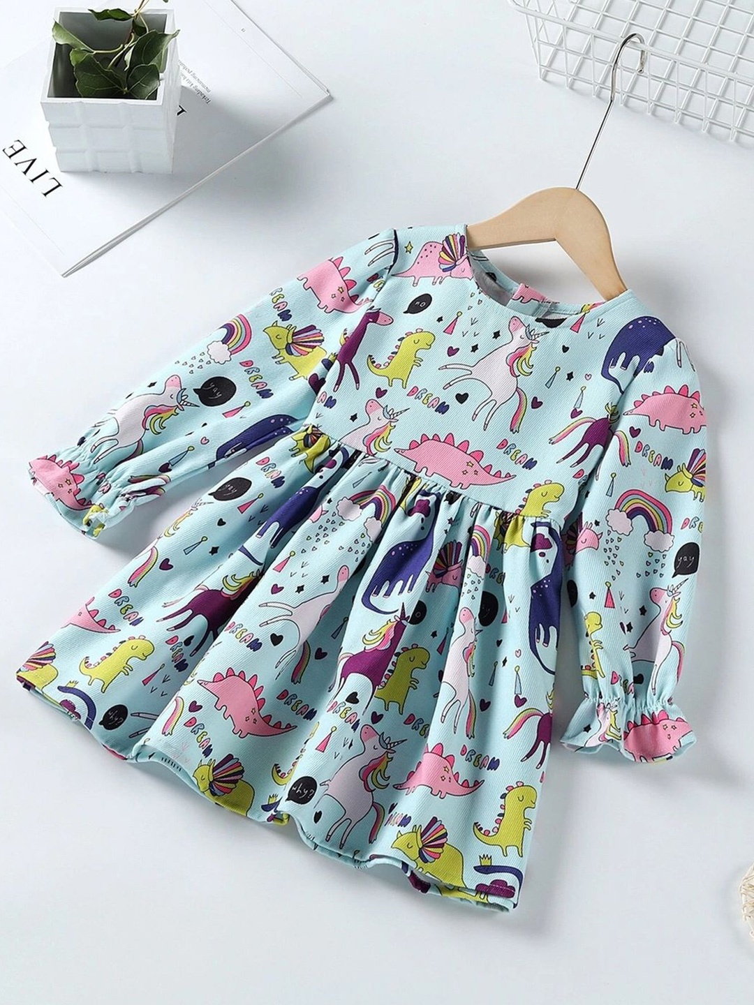 

BAESD Girls Printed Bell Sleeve Fit & Flare Dress, Blue