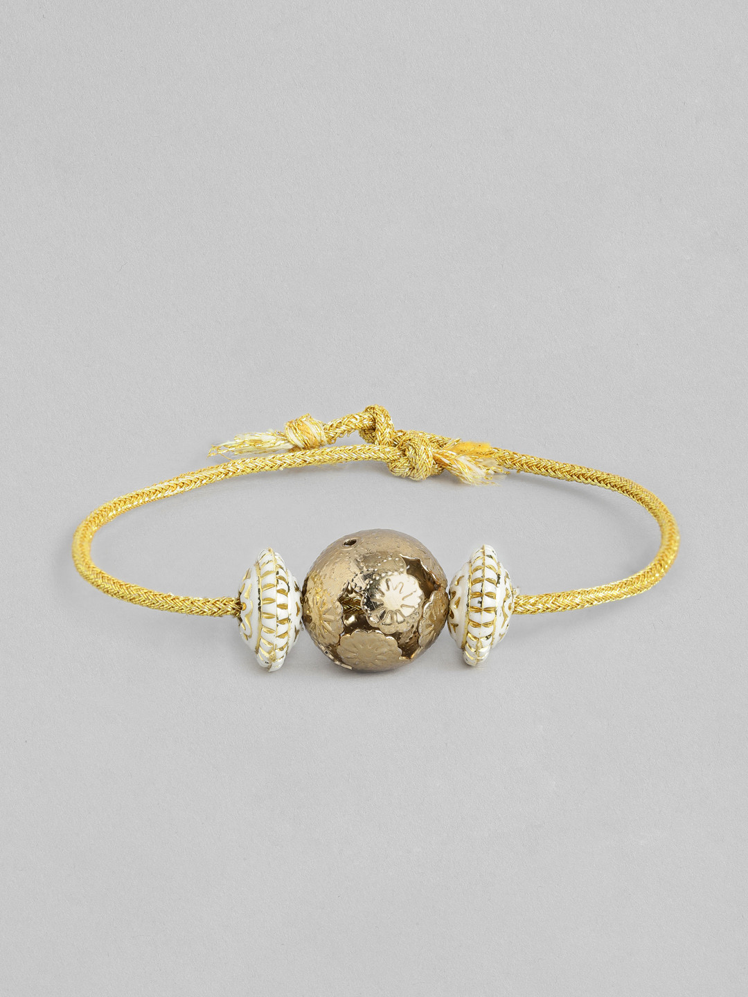 

Sangria Unisex Beaded Thread Rakhi, Gold