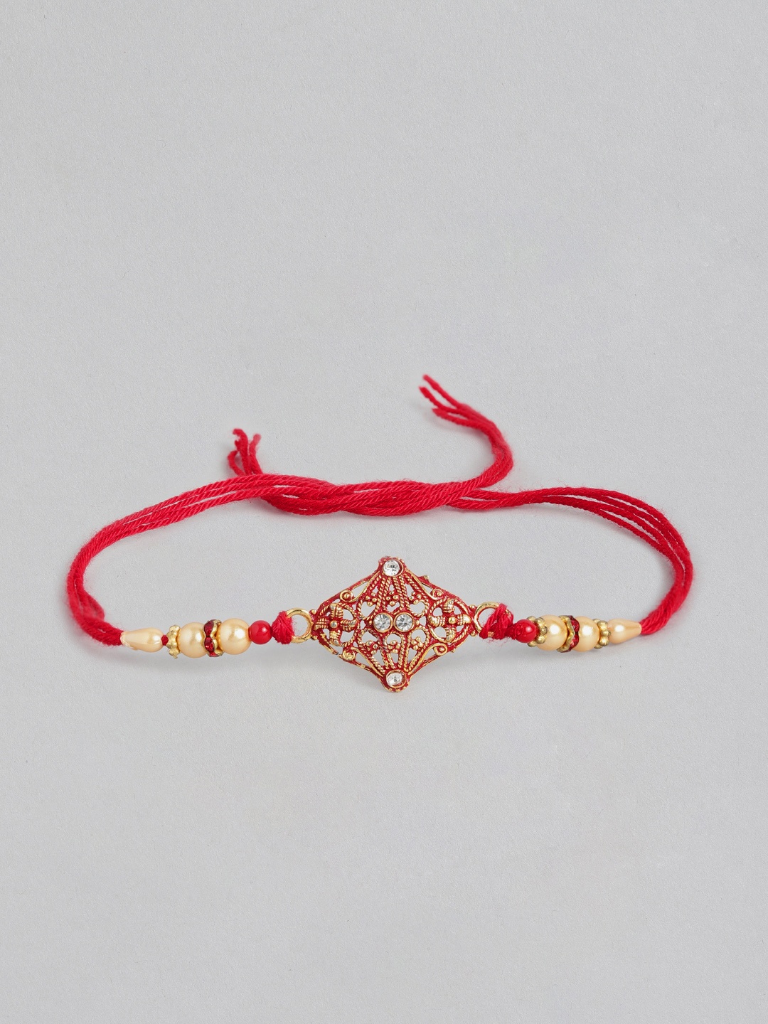 

Sangria Unisex Beaded & Stone Studded Multistrand Rakhi, Red