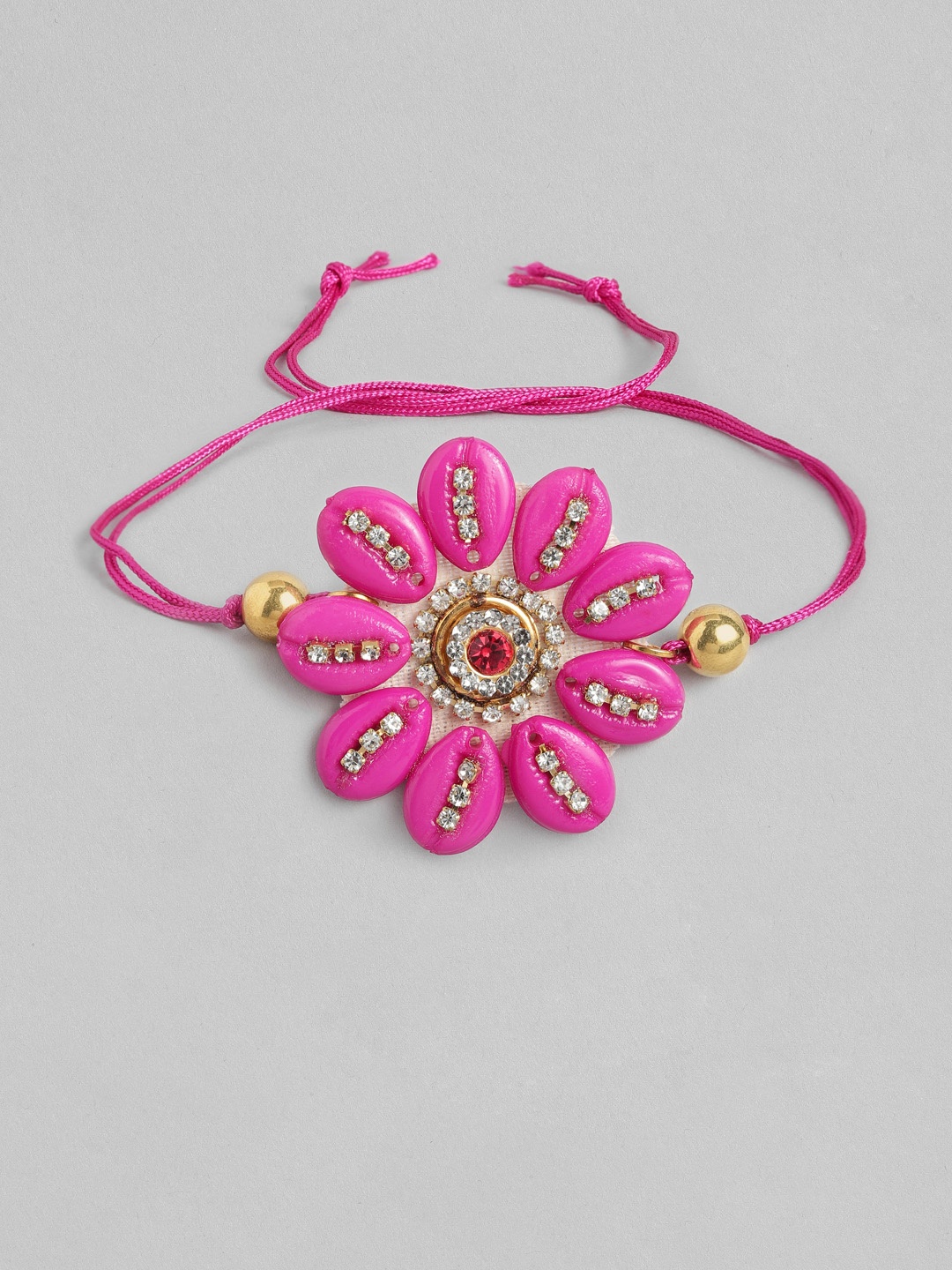 

Sangria Unisex Beaded & Stone Studded Multistrand Rakhi, Pink