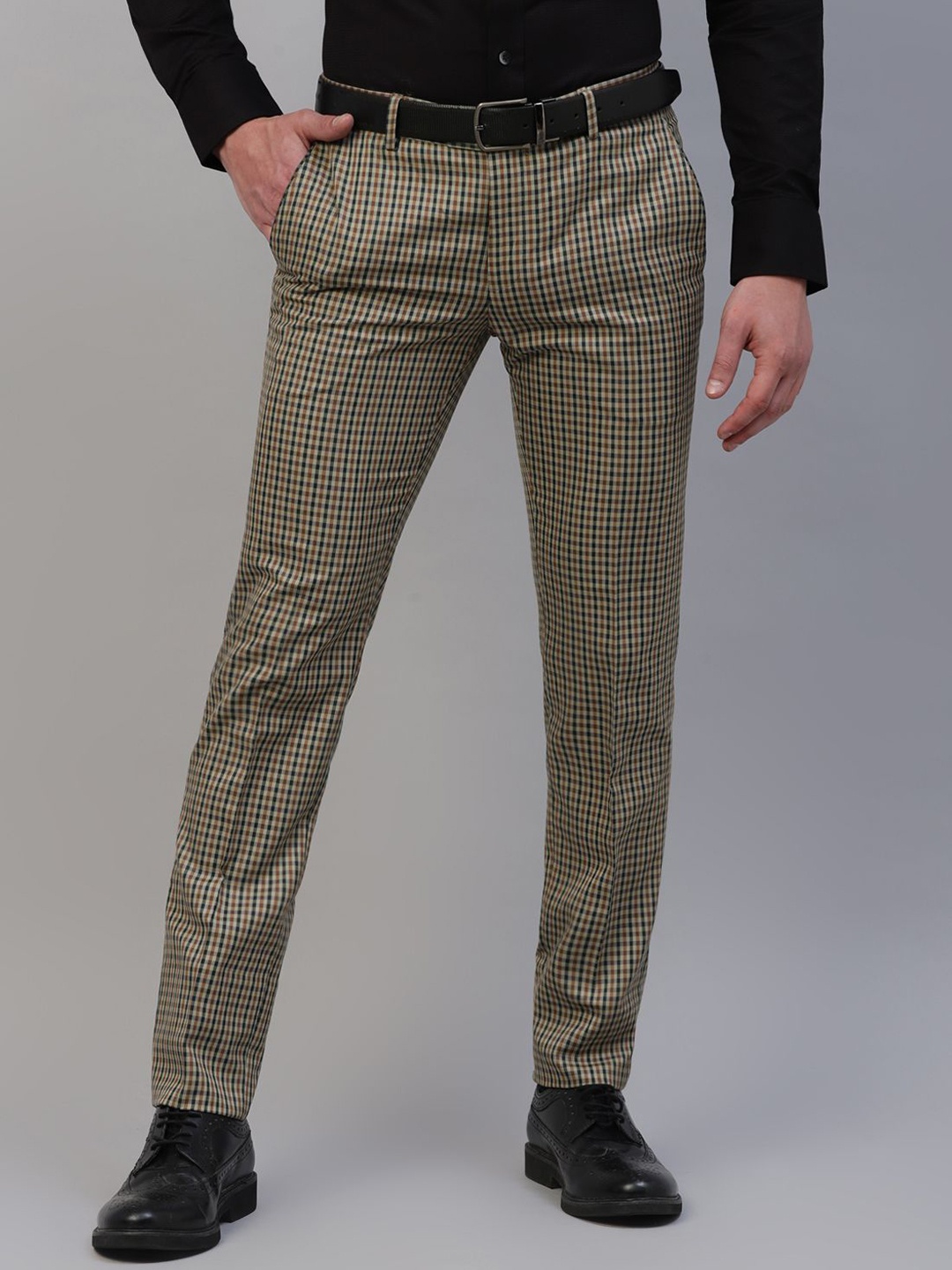 

Givo Men Checked Regular Fit Mid-Rise Flat-Front Trouser, Beige