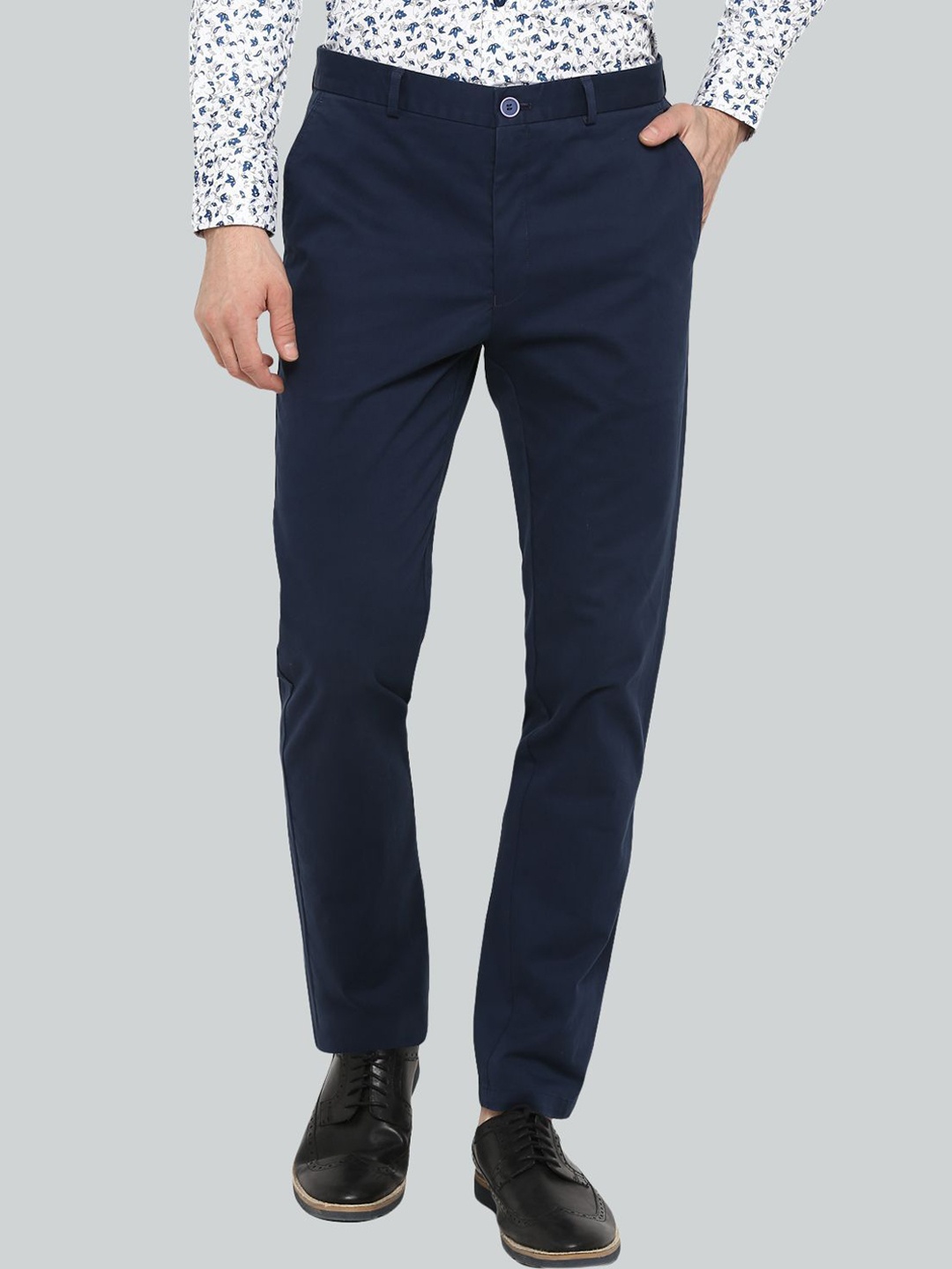 

Givo Men Regular Fit Mid-Rise Flat-Front Trouser, Navy blue