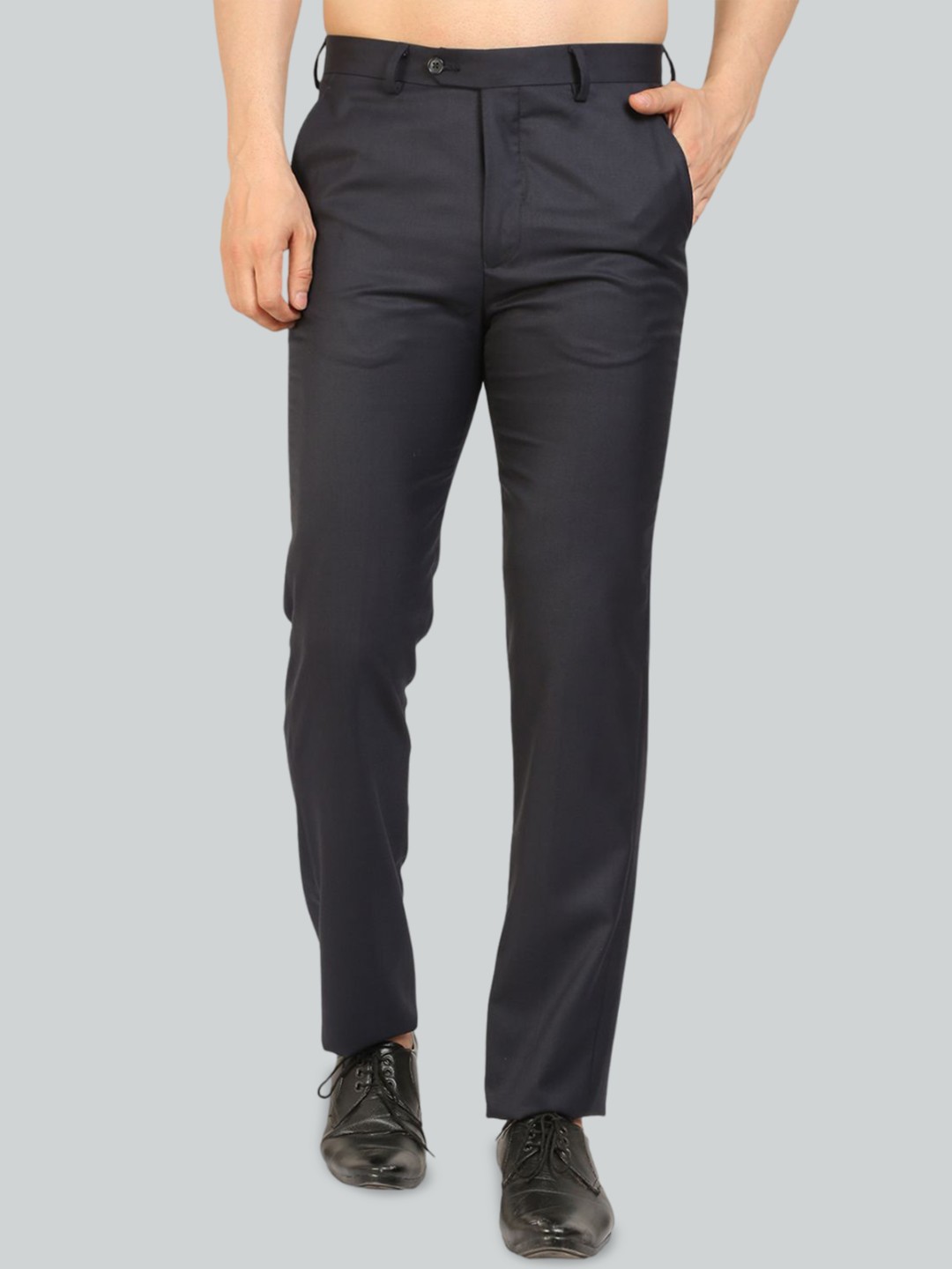 

Givo Men Solid Mid-Rise Regular Fit Formal Trouser, Navy blue