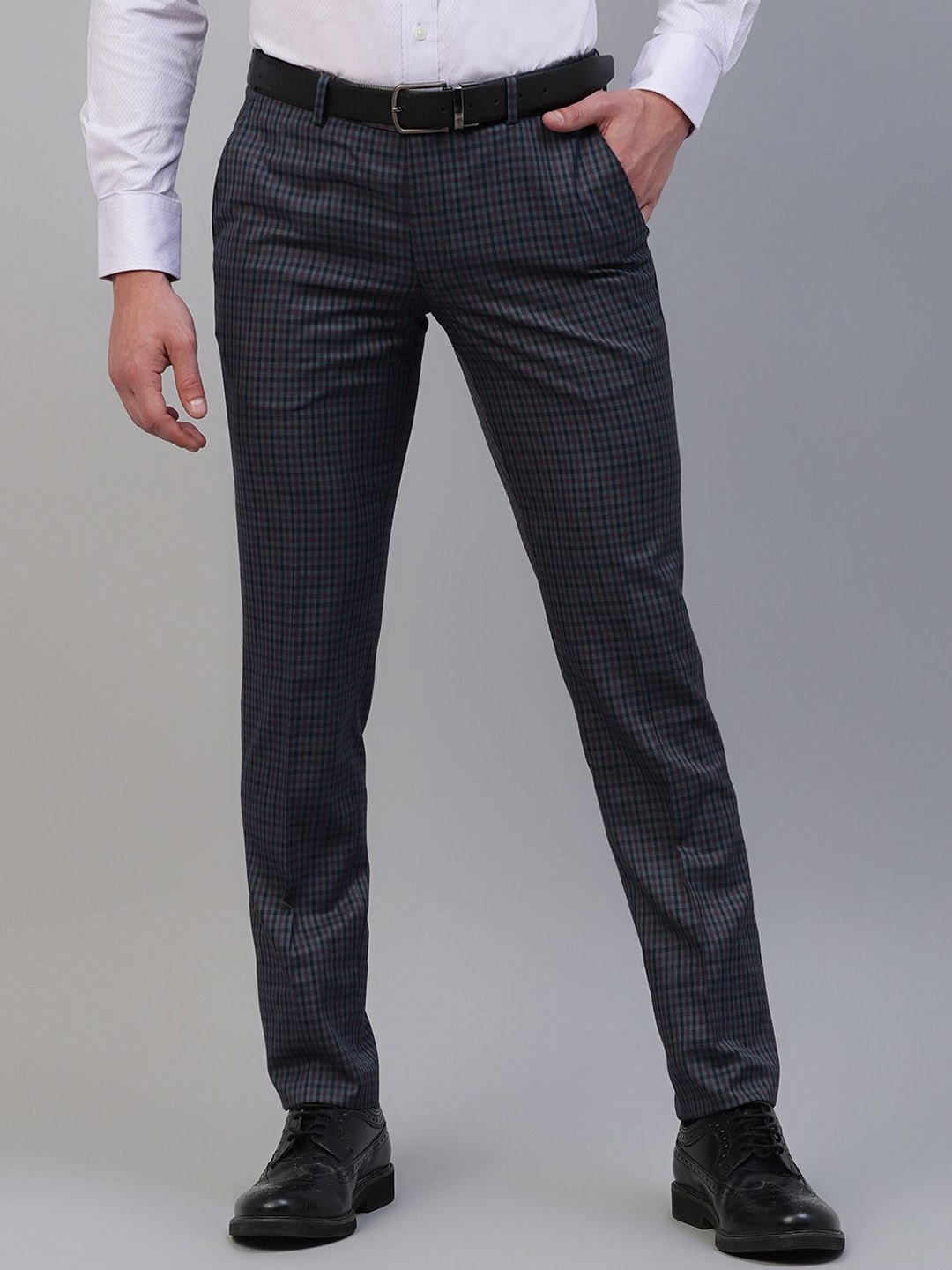 

Givo Men Checked Regular Fit Mid-Rise Flat-Front Trouser, Blue