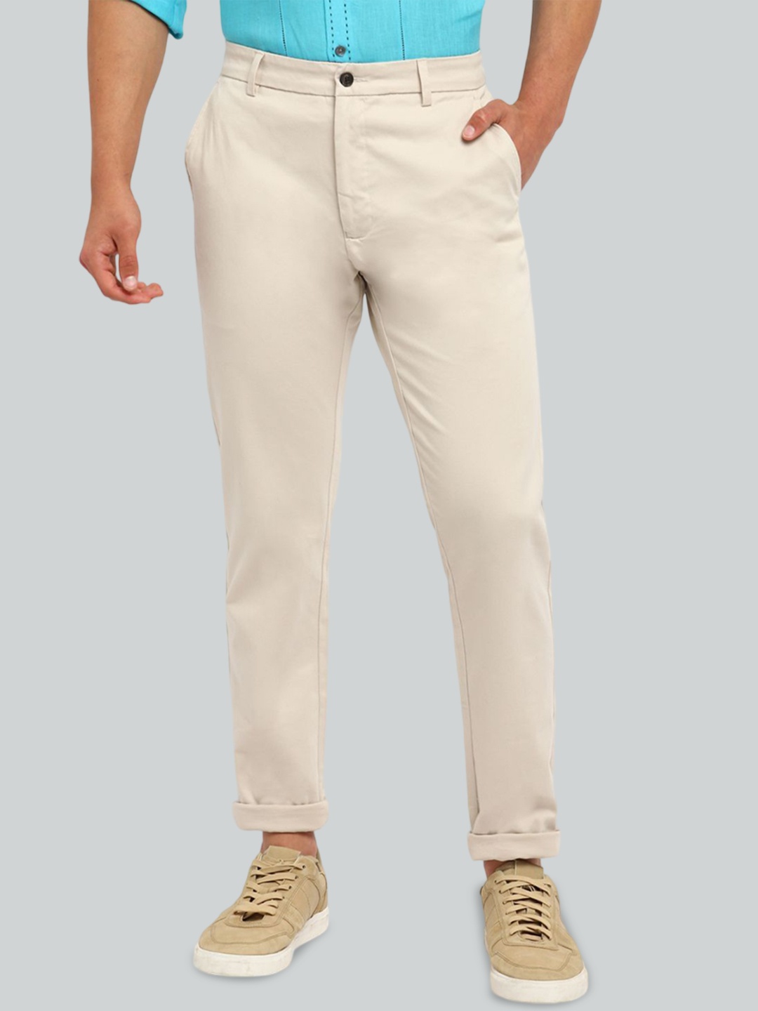 

Givo Men Regular Fit Mid-Rise Flat-Front Trouser, Beige