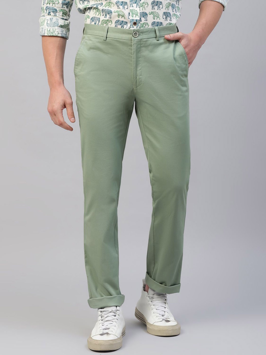 

Givo Men Regular Fit Mid-Rise Flat-Front Trouser, Green