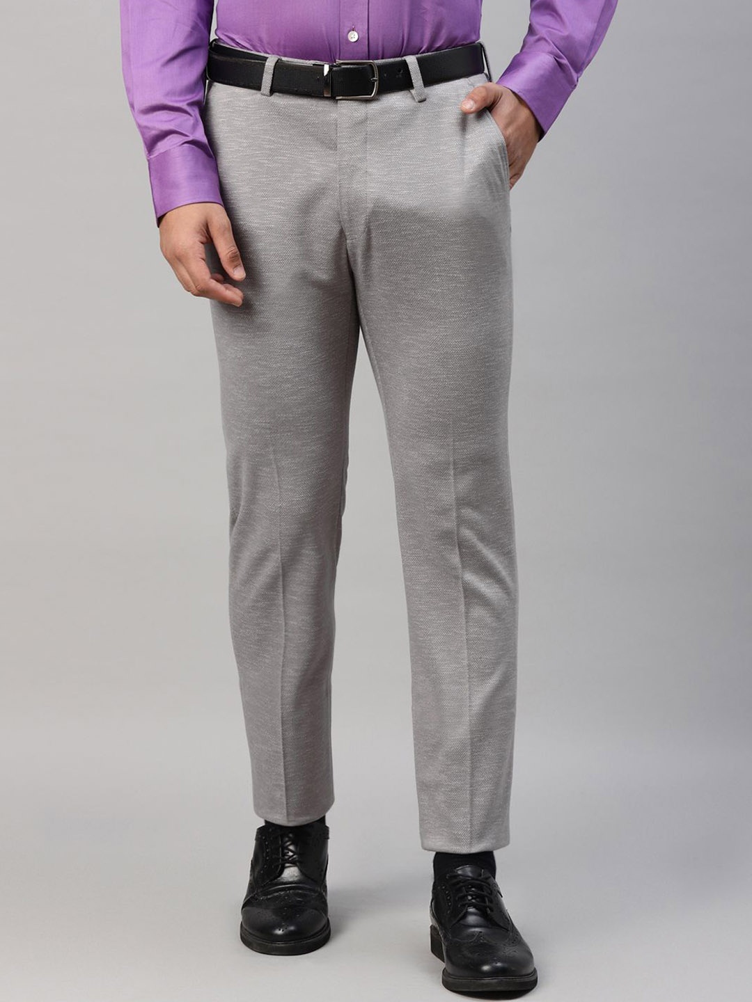 

Givo Men Regular Fit Mid-Rise Flat-Front Trouser, Grey