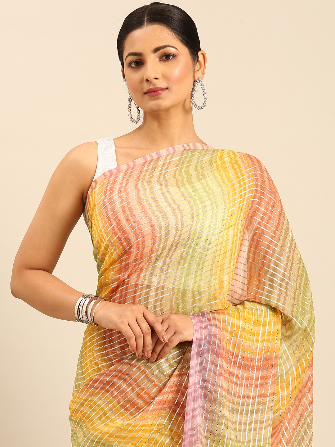 

HERE&NOW Striped Zari Bhagalpuri Saree, Pink