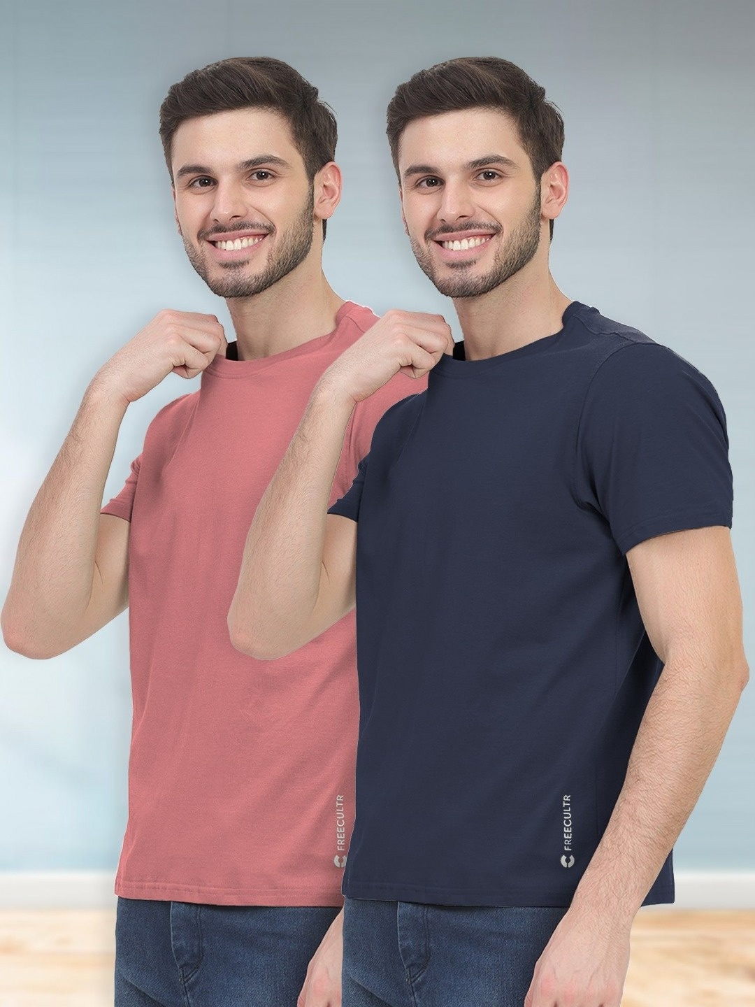 

FREECULTR Men Half Sleeve Crew Neck Organic Cotton T-shirts Pack of 2, Multi