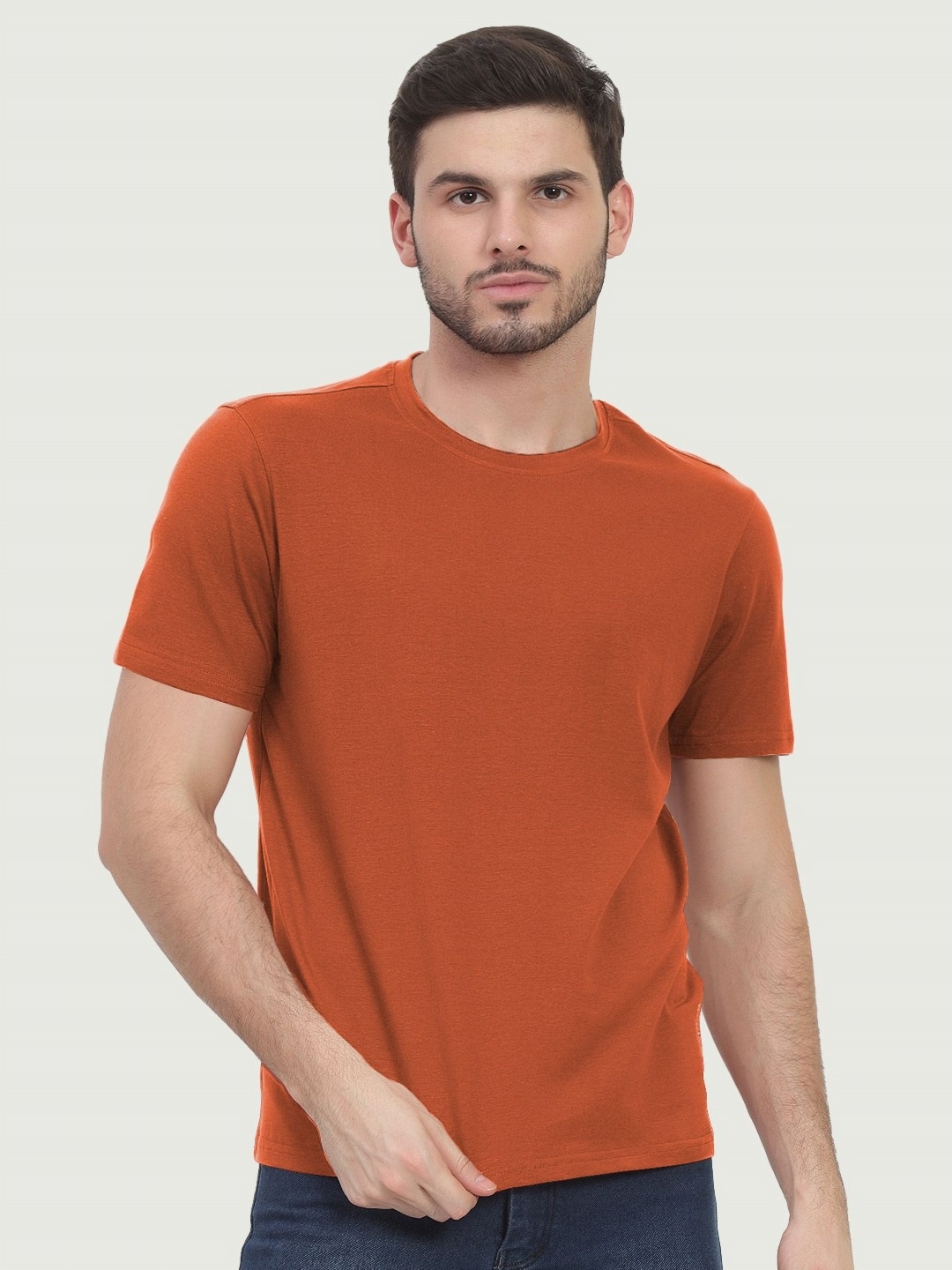 

FREECULTR Men Half Sleeve Crew Neck Organic Cotton Tshirts, Orange