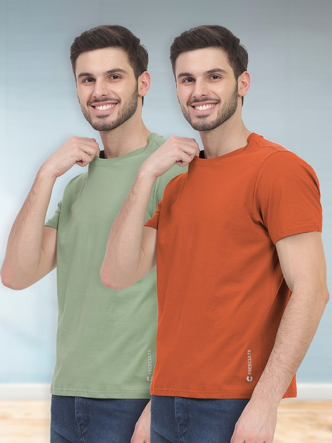 

FREECULTR Men Pack of 2 Half Sleeve Round Neck Organic Cotton Tshirts, Green