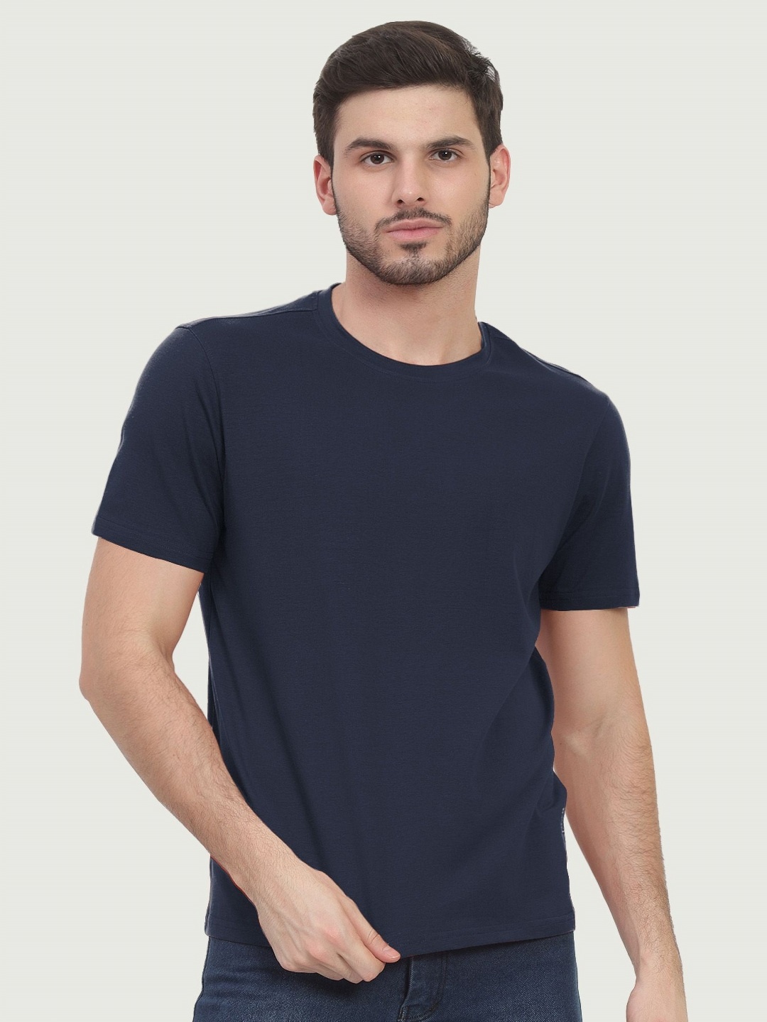 

FREECULTR Men Half Sleeve Crew Neck Organic Cotton Tshirts, Navy blue