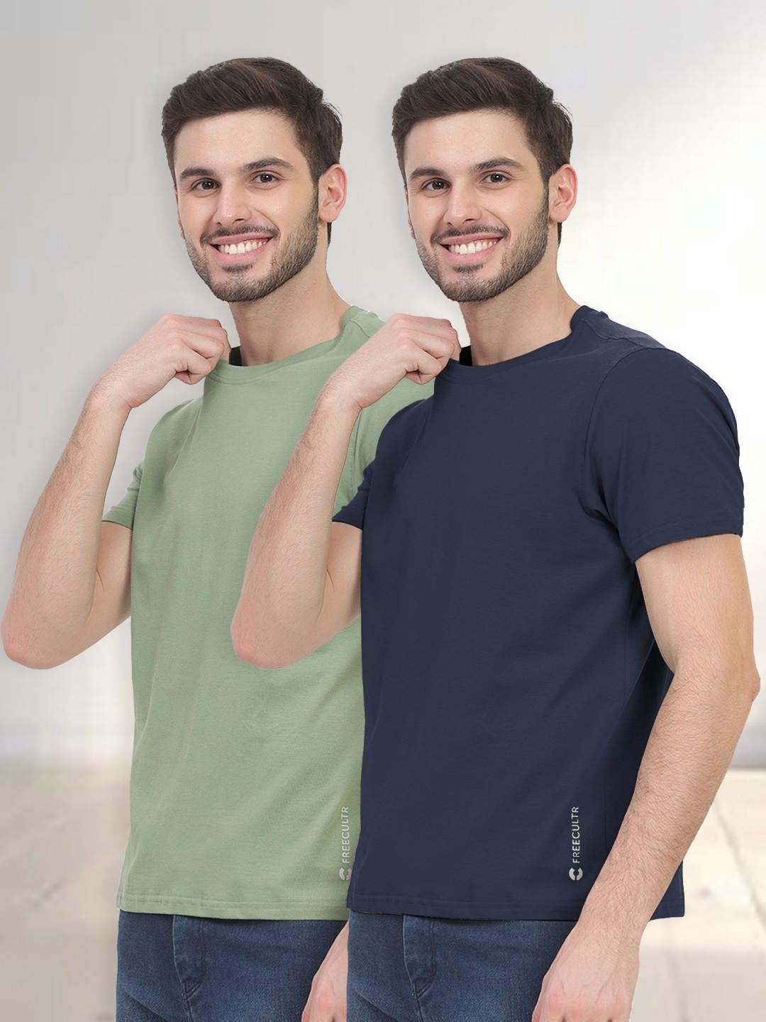 

FREECULTR Men Half Sleeve Crew Neck Organic Cotton T-shirts Pack of 2, Multi