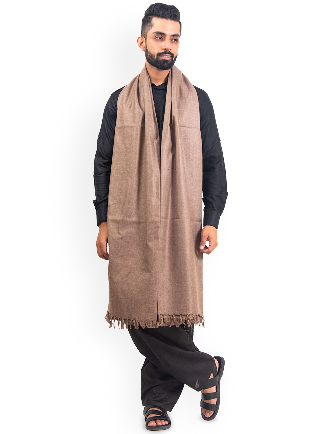 

BAISA Men Woollen Shawl, Coffee brown