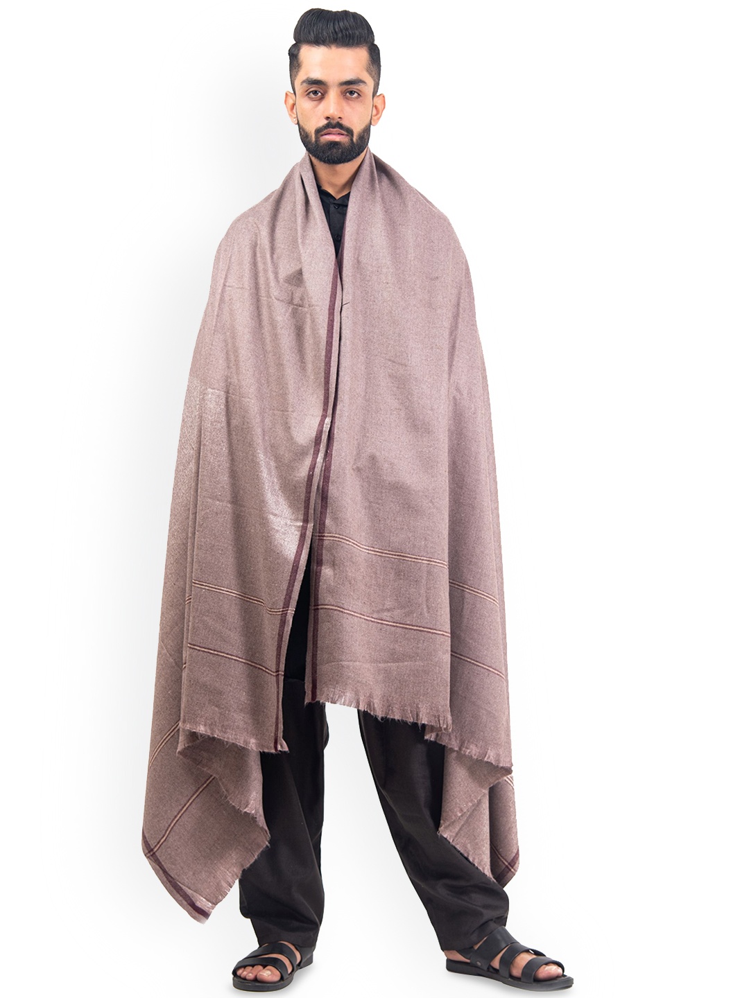 

BAISA Men Floral Woven Design Woollen Shawl, Brown