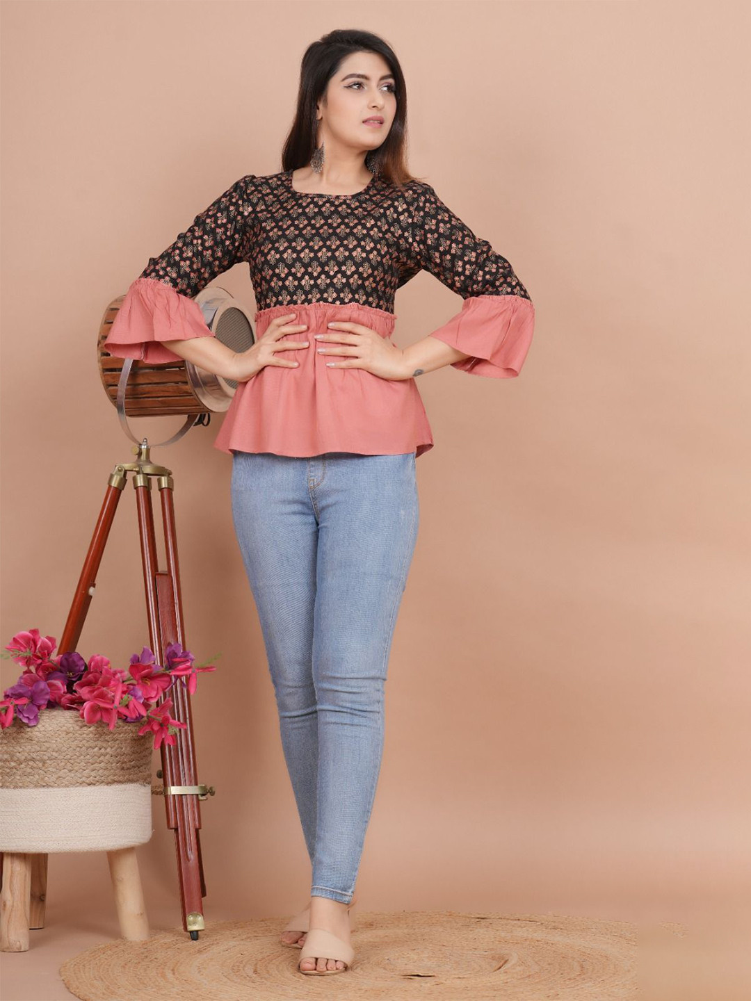

TOP 2 BOTTOM Floral Printed Anarkali Kurti T2B-MLT-Multi, Peach