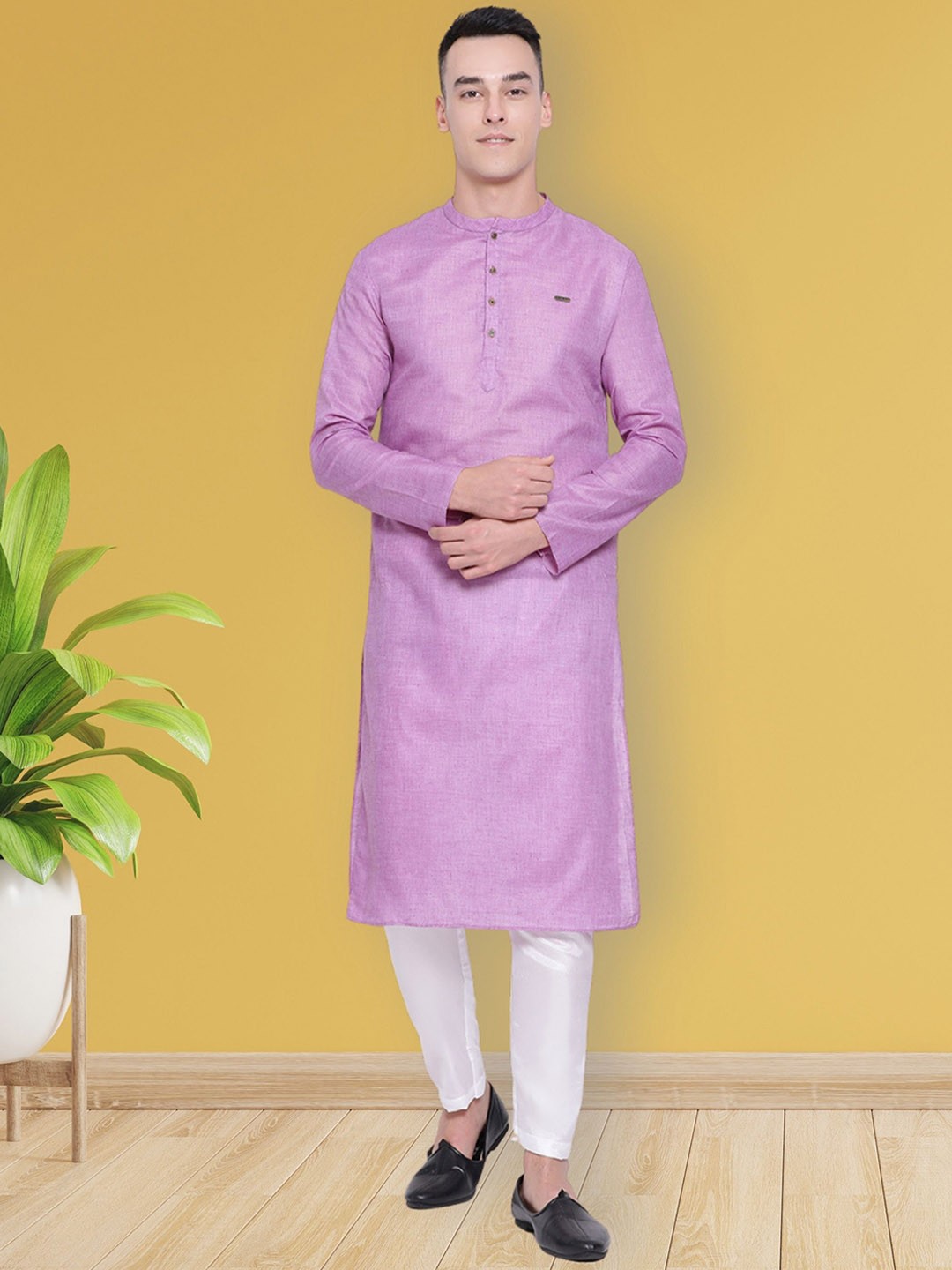 

DEVOILER Men Thread Work Kurta, Purple