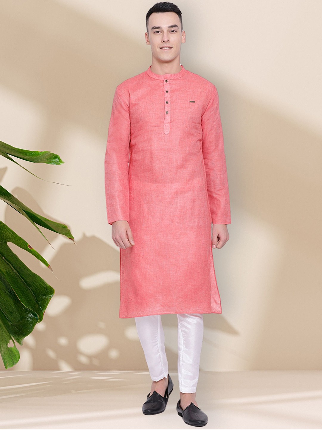 

DEVOILER Men Thread Work Kurta, Pink