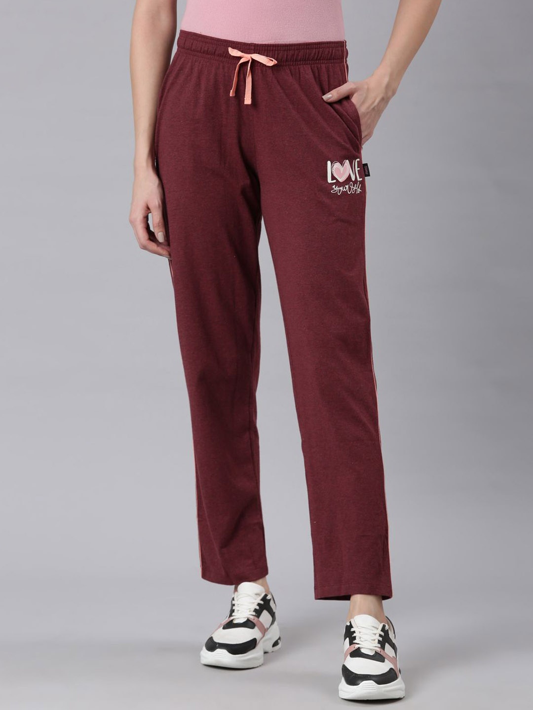 

DIXCY SCOTT Slimz Women Solid Mid-Rise Regular Fit Drawstring Regular Track Pants, Maroon