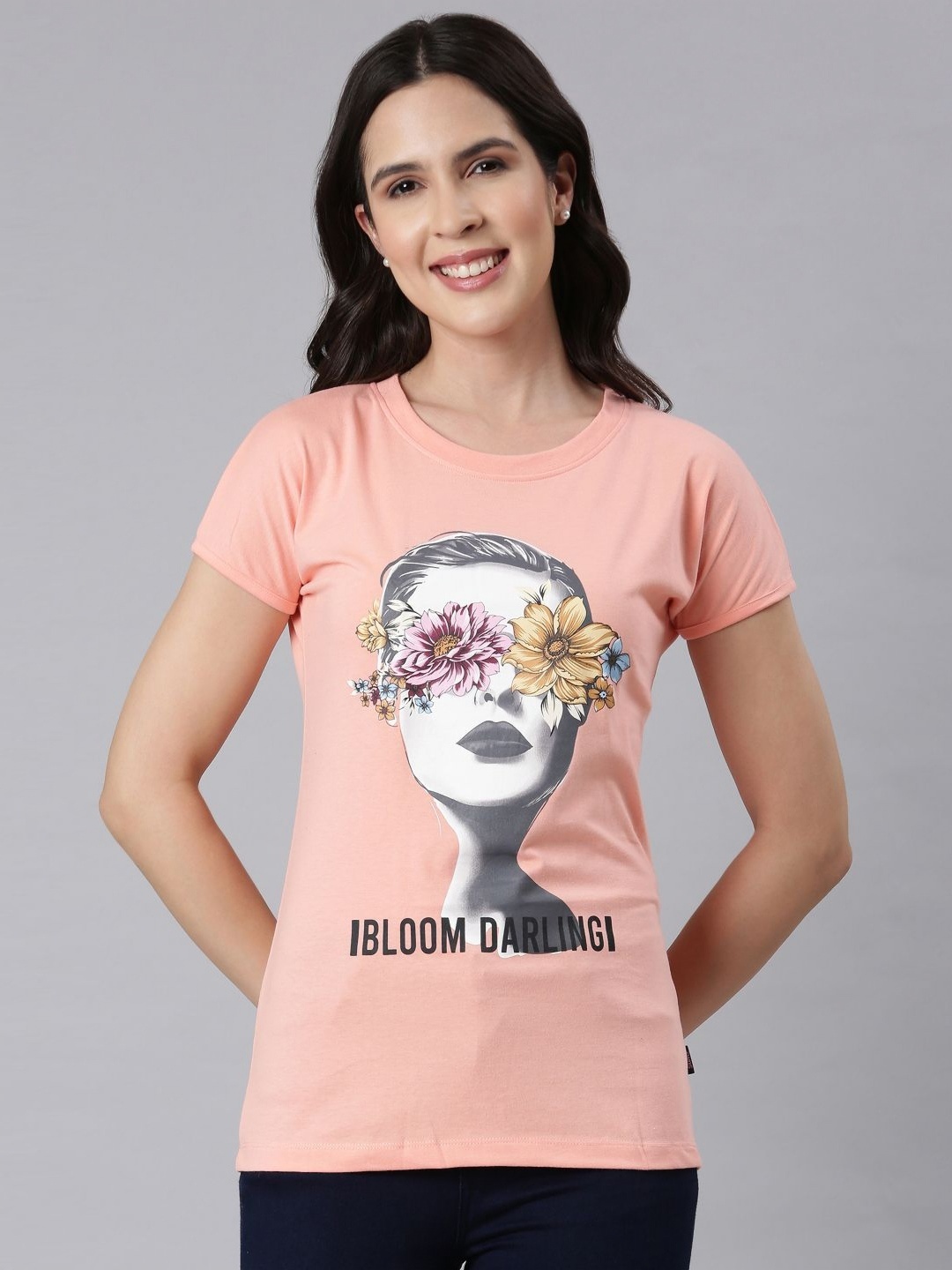 

DIXCY SCOTT Slimz Women Printed T-shirt, Peach
