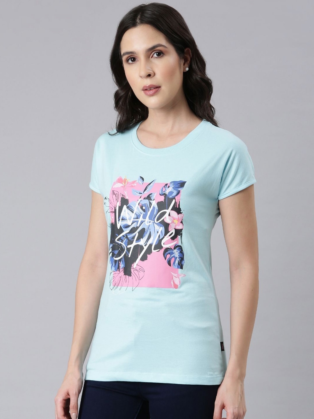 

DIXCY SCOTT Slimz Cotton Women Typography Printed T-shirt, Blue