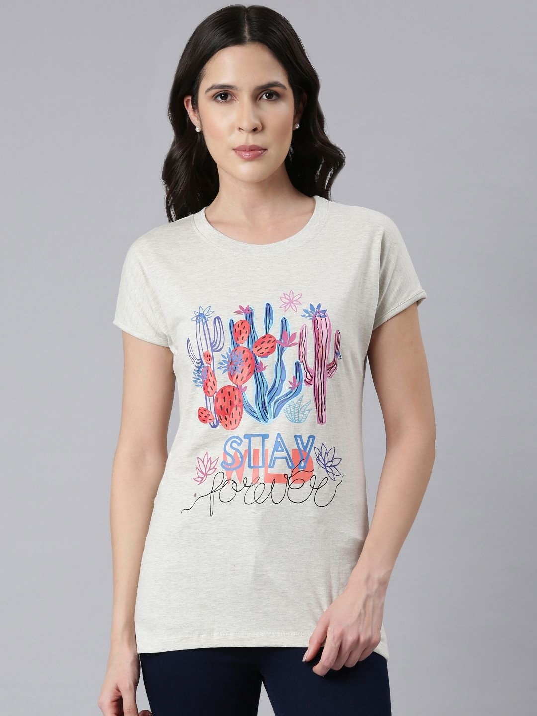 

DIXCY SCOTT Slimz Women Conversational Printed T-shirt, Off white