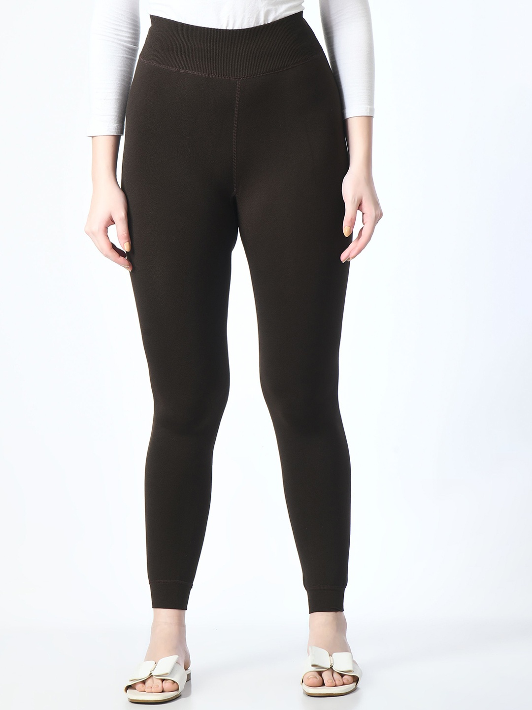 

JMT Wear Women High-Rise Ankle Length Thermal Bottoms, Brown