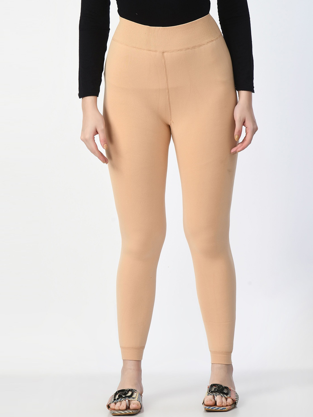 

JMT Wear Women High-Rise Ankle Length Thermal Bottoms, Beige