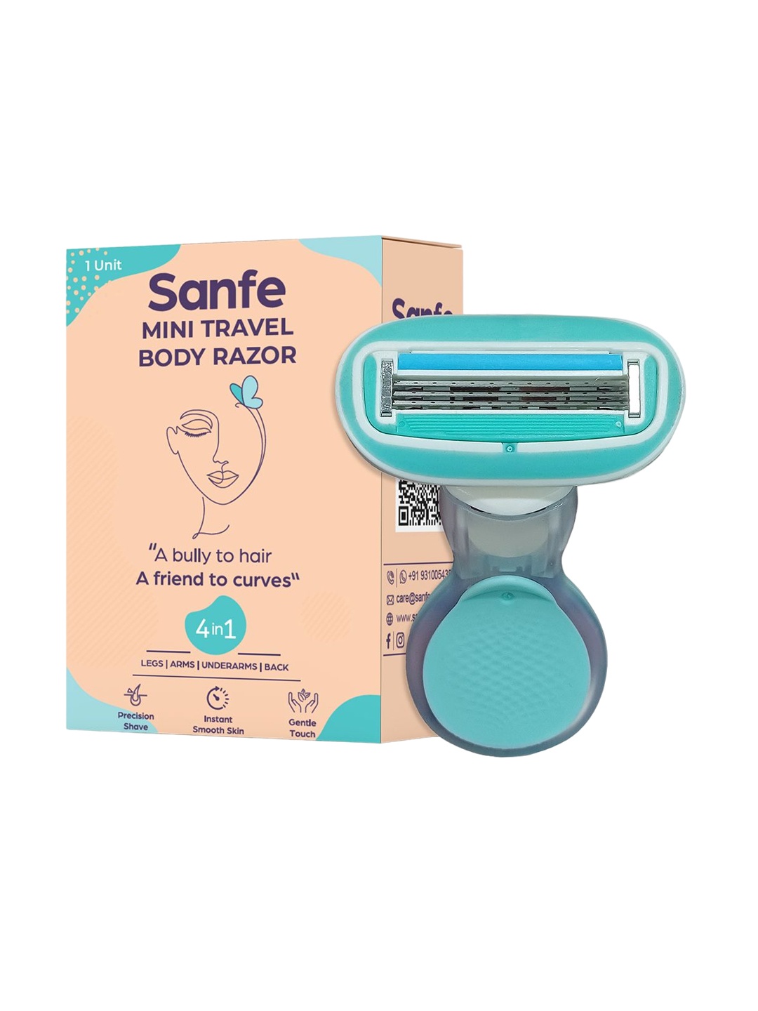 

Sanfe 4-in-1 Mini Travel Body Razor for Instant Smooth Skin & Precise Shave - Blue