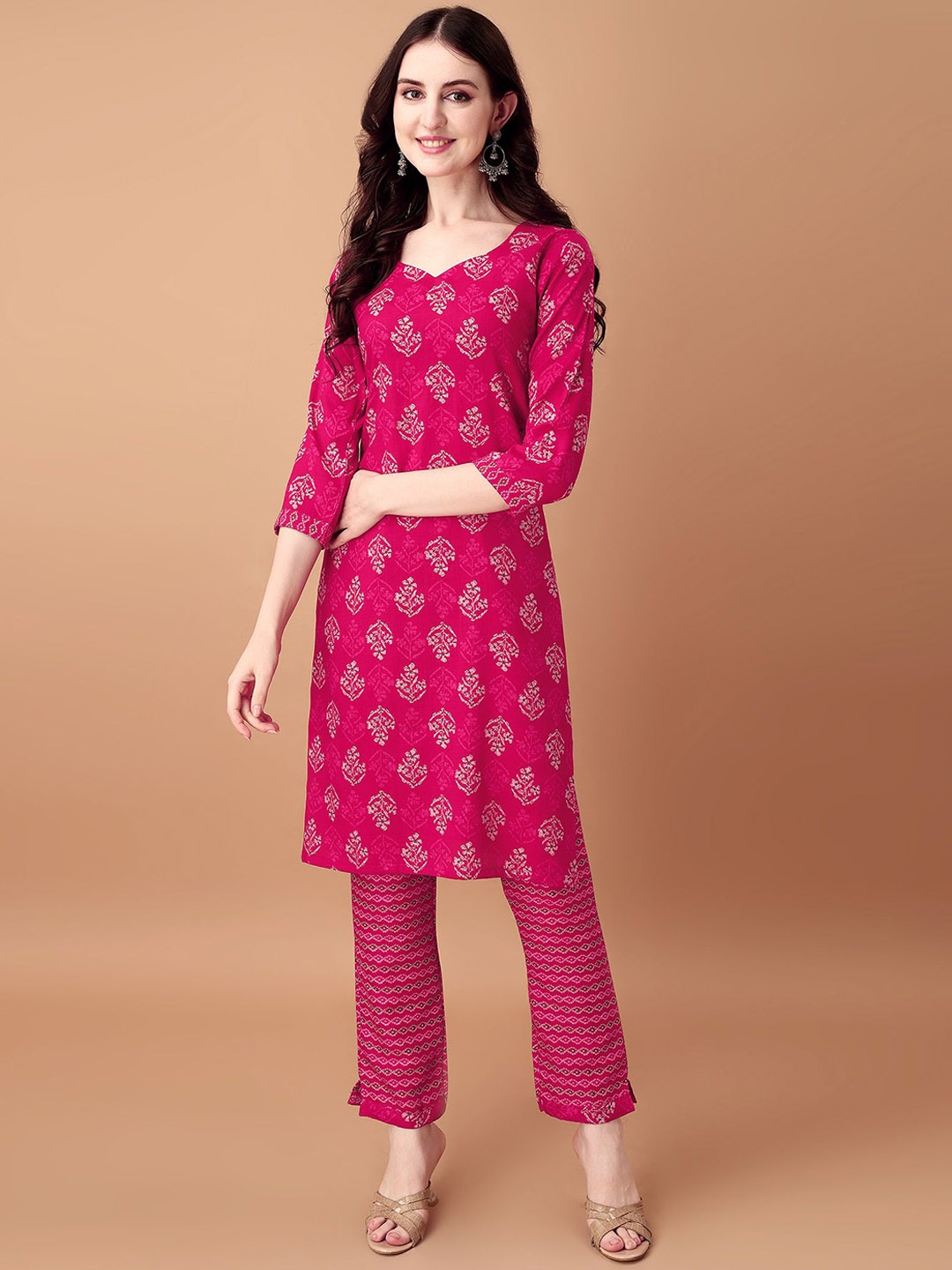 

KALINI Women Floral Printed Regular Kurta with Trousers, Pink