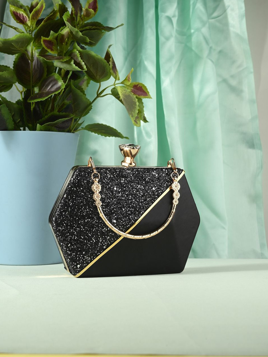 

DressBerry Embellished Box Clutch, Black