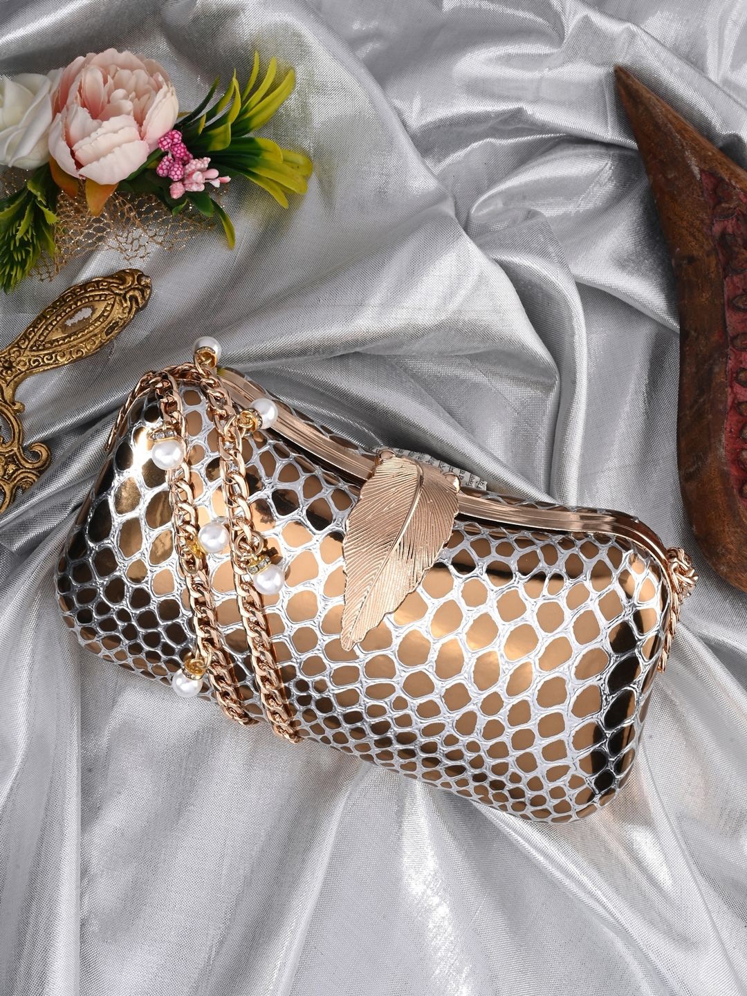 

DressBerry Embellished Box Clutch, Gold
