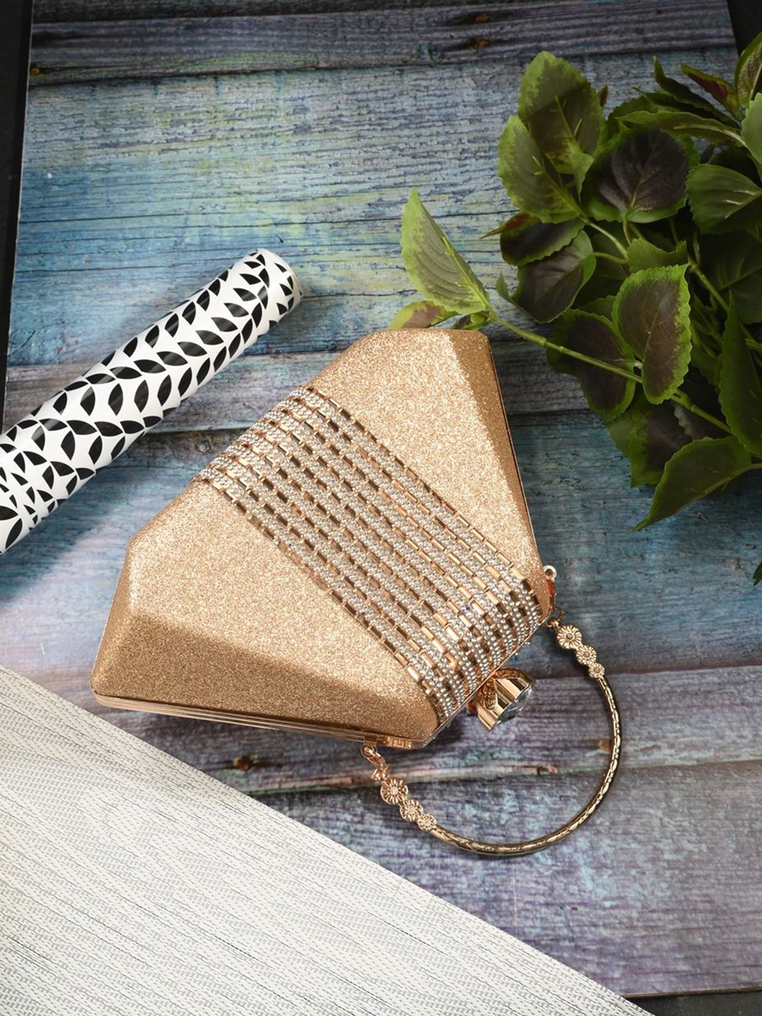 

DressBerry Embellished Box Clutch, Gold