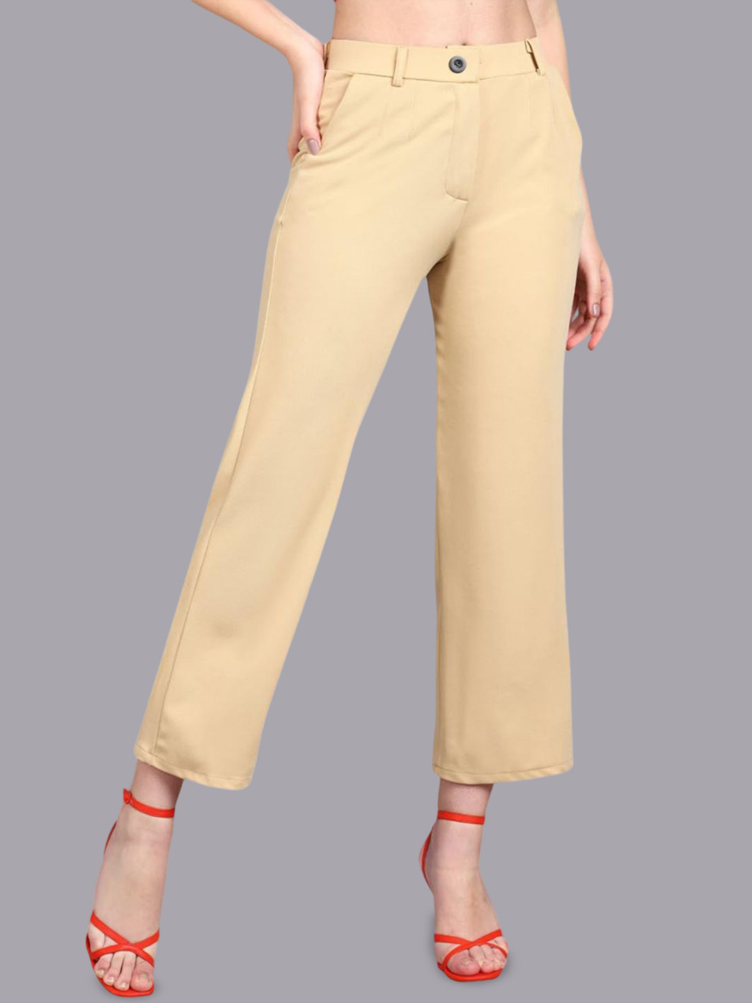 

BAESD Women Relaxed Straight Leg Straight Fit High-Rise Trouser, Beige