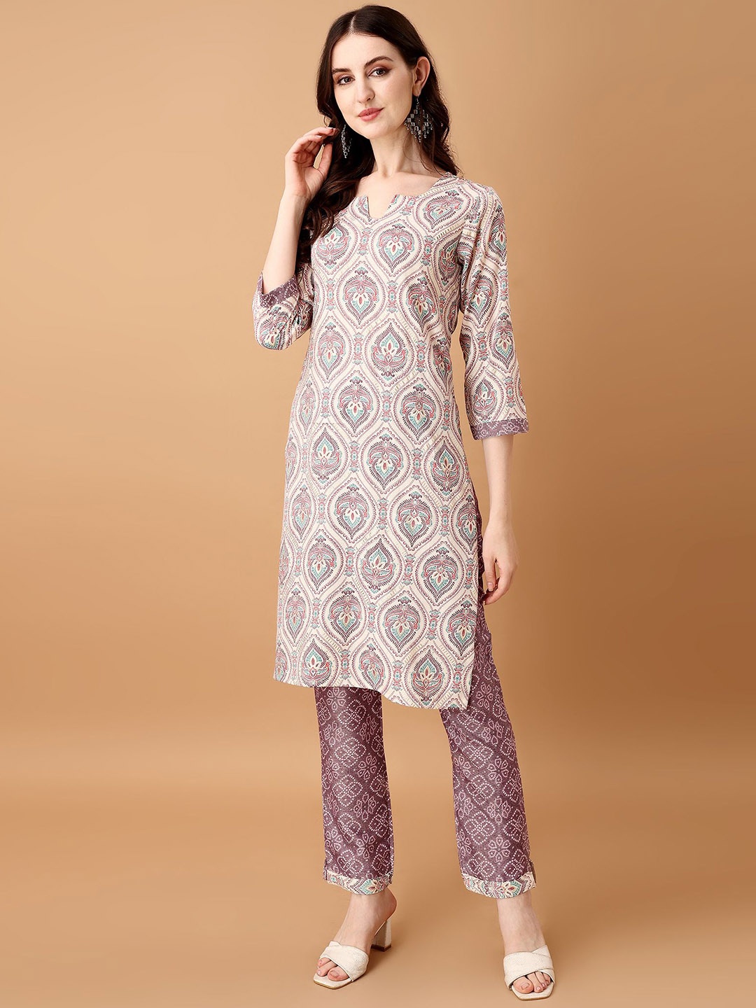 

KALINI Women Floral Printed Regular Kurta with Trousers, Purple