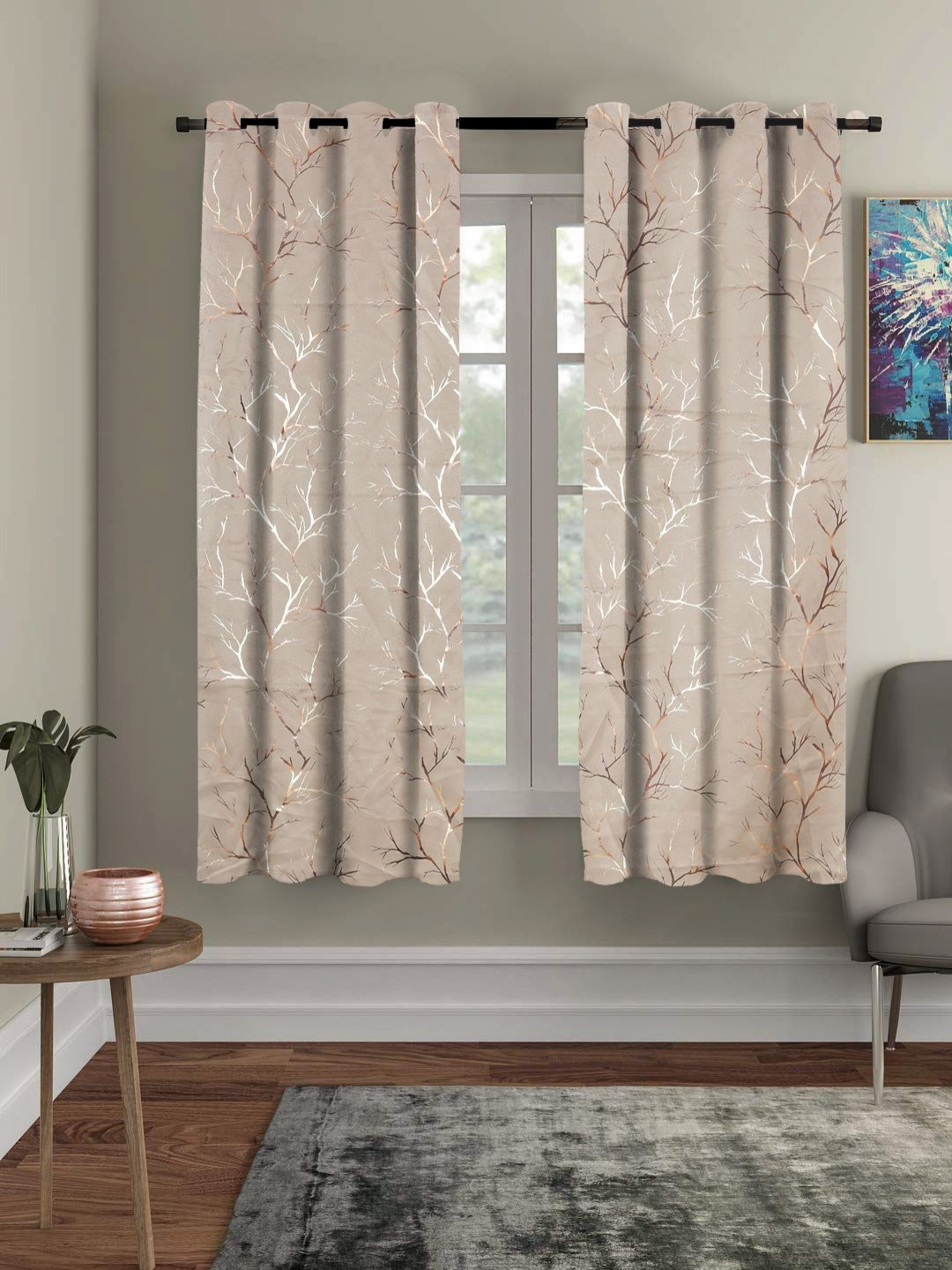 

RRC Beige Set of 2 Floral Black Out Window