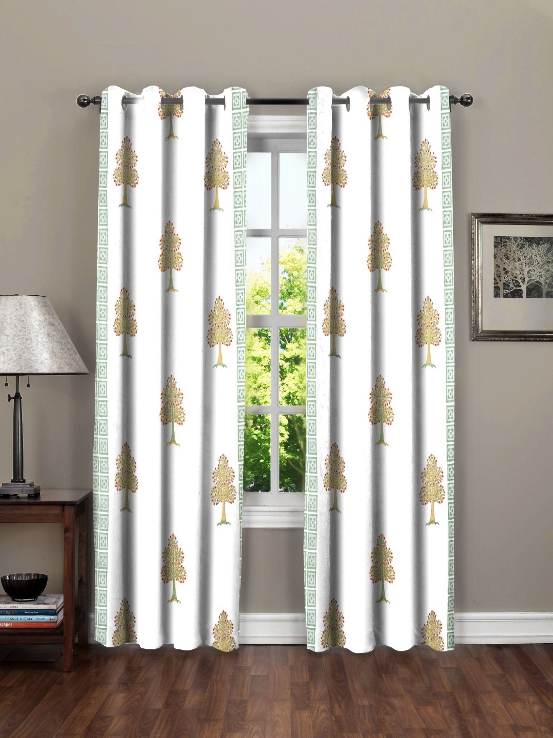 

RRC White & Green Set of 2 Floral Door Curtain